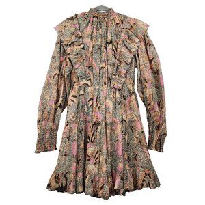 Ulla Johnson Vienne Mini Dress Womens Size 4 Mock Neck Long Sleeve Silk Blend